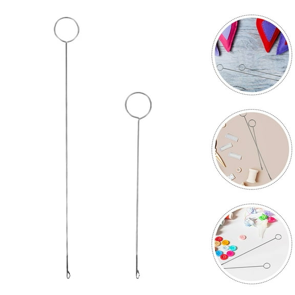OUNONA 2pcs Long Tongue Threader Hook Locking Needle for Sewing Fabric Belts Tubes Metal Drawstring Threading Tool Reliable for Home Sewing