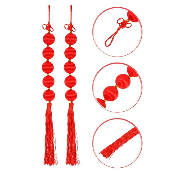OUNONA 2pcs Lunar New Year Lanterns with Red Tassel Chinese Festival Decorations Silk Lanterns for Spring Festival Chinese New Year Hanging Decorations Red Lantern for Good Luck