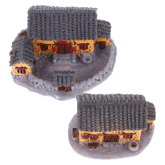 OUNONA 2pcs Micro Landscape Village Houses Miniature Cottage House Ornaments Resin Tiny Houses For Garden Diy Mini House Figurines Vintage Decorations Bonsai Landscaping Ornaments