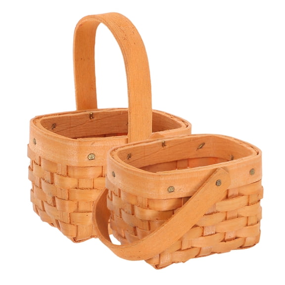 OUNONA Mini Wooden Flower Basket with Handle for Planting Versatile Use Light Brown 2 Pieces Small Size