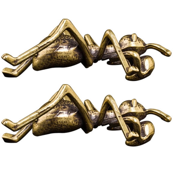 OUNONA Set of 2 Miniature Brass Ant Figurines for Desktop, Tabletop, Office, and Home Decoration