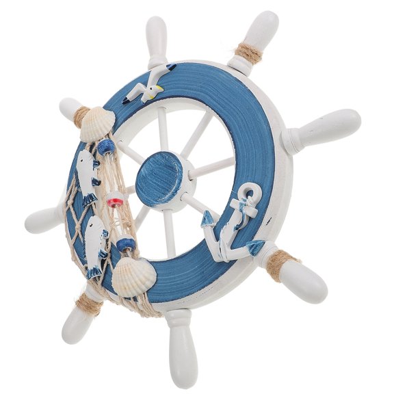 OUNONA 2pcs Nautical Mediterranean Style Nordic Wooden Boat Steering Wheel Fishing Net Home Wall Decor