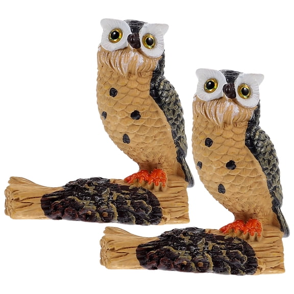 IFANLANDOR Mini Owl Figurine Light Brown 2Pcs 1.6x1.4x0.5In