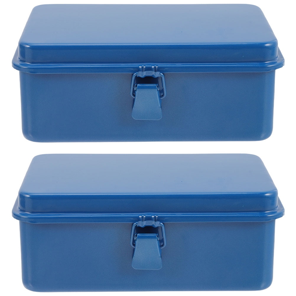 OUNONA 2pcs Portable Metal Tool Boxes Durable Iron Tool Cases With Latching Handles For Car Garage And Household Use Waterproof And Stackable