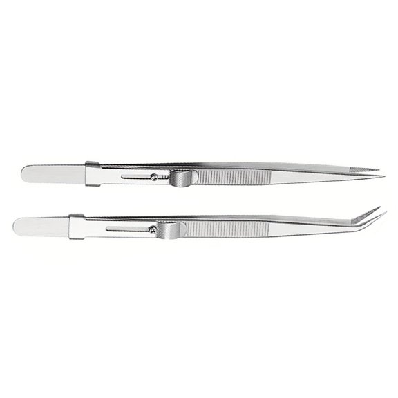 OUNONA 2pcs Precision Handling Tweezers Stainless Steel Anti Slip Grip For Repair