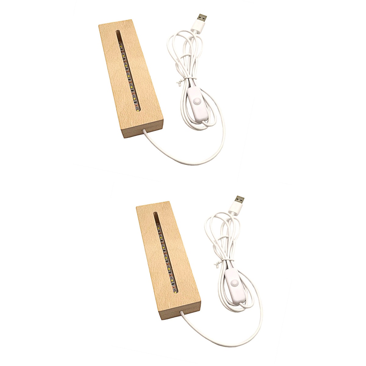 OUNONA 2pcs Rectangular Wooden LED Light Display Base Acrylic Glass Art ...