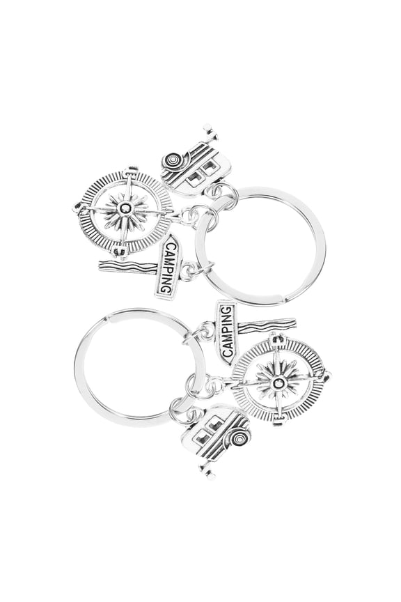 2pcs Retro Camper Keychain Set Metal Car Key Handbag Charm Outdoor Travel Accessories