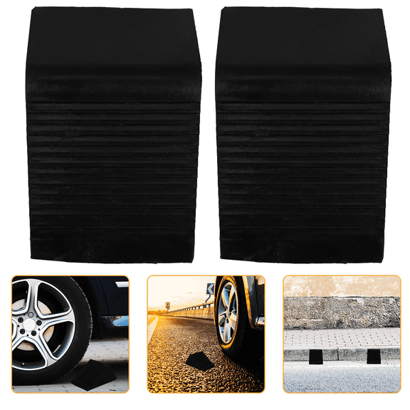 OUNONA 2pcs Rubber Wheel Chocks For Vehicle Parking Safety Anti-Slip Tire Stoppers For Slope Parking Compact Car Wheel Blocks For Garage Trailer And Travel Use