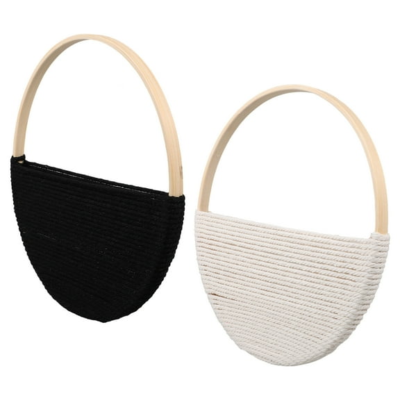 OUNONA 2pcs Rustic Wall Decor Creative Bamboo Cotton Rope Round Wall Hanging Crafts