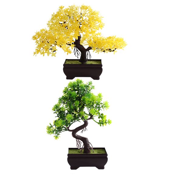 OUNONA 2-Pack Artificial Bonsai Tree Set for Home and Office Decor, Realistic Plastic Indoor Decoration Gift for Friends