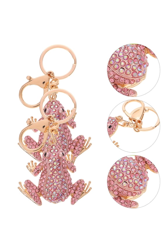 2pcs Sparkly Frog Keychain Rhinestones Animal Bag Pendant Keyring Cute Keychain for Handbag Backpack Wallet Hanging Ornament