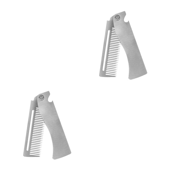OUNONA 2pcs Stainless Steel Folding Comb For Men Pocket Travel Comb For Beard And Mustache Ideal For Grooming And Styling Anti-Static And Portable Groomsmen Present Silver L