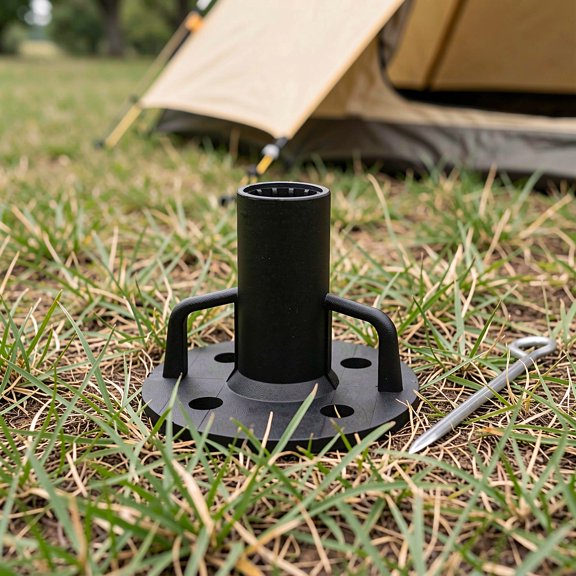 OUNONA 2pcs Tent Pole Base Deck Mount with U Handle Nylon Black Support