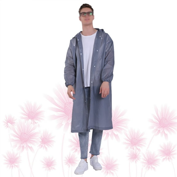 OUNONA 2pcs Transparent Reusable Raincoat EVA Rain Poncho Portable Waterproof Raincoat Thicken Rainwear with Rubber Band Hood and Sleeves for Adults Outdoor Supplies (Gray)