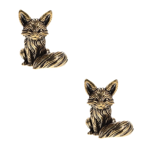 OUNONA 2pcs Vintage Brass Fox Sculpture Desk Exquisite Animal Brass Decoration Unique Tabletop Accessory Mini Brass Fox Decoration Small Animal Statue