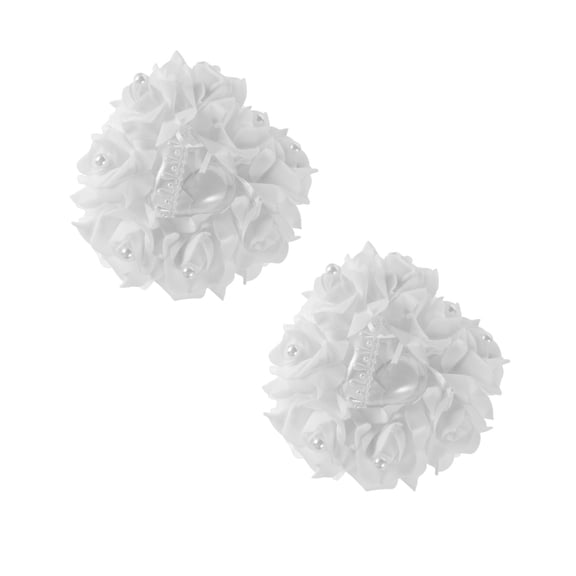 OUNONA 2pcs Wedding Ring Pillow Cushion Musical Heart  Decorated Ring Bearer Pillow (White)