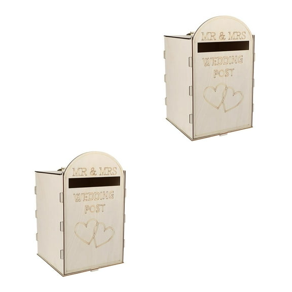 OUNONA 2pcs Wedding Wooden Post Box Rustic Mailbox Gift Holder Craft Ornaments Wedding Supplies (With a Key)