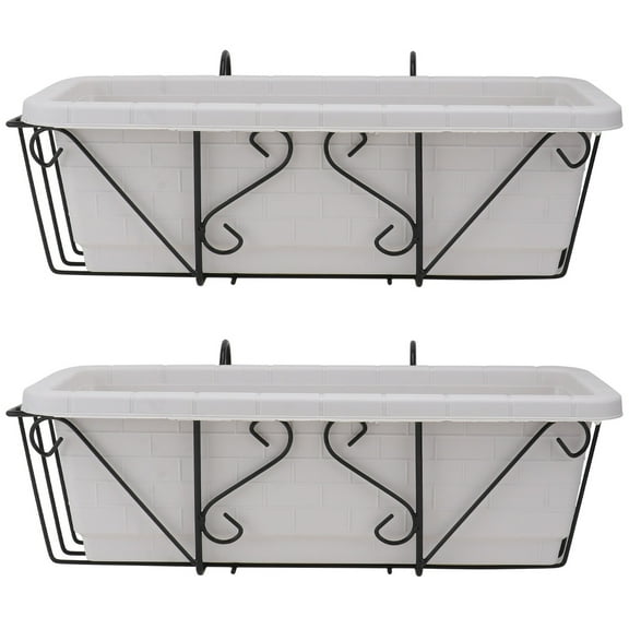 OUNONA 2pcs Window Box Planter Balcony Pot Rectangular Flower Pot Deck Hanging Planter with Rack for Home Window