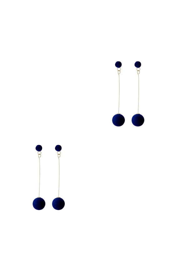 2pcs Women Dangle Earrings Pom-pom Earrings Elegant Long Earring Fashion Jewelry (Blue)
