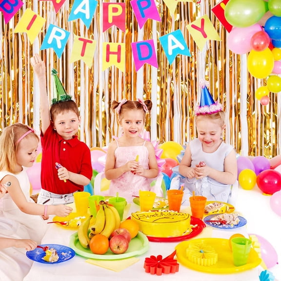 OUNONA 3*1M Metallic Foil Fringe Curtain Decorative Shinny Windown Door Curtains for Party Decoration (Gold)