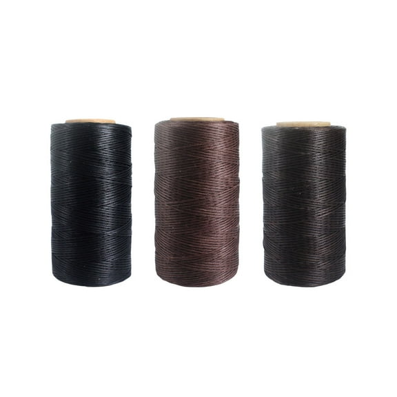 OUNONA 3-Pack 0.8mm Waxed Sewing Thread for Hand Stitching, Craft Tools, Flat Waxed Cord 260m in Light Coffee, Dark Coffee, Black