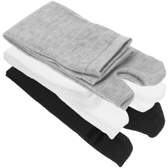 OUNONA 3 Pairs Thick Mid-calf Tabi Socks Elastic Cotton Women's Toe Work Man