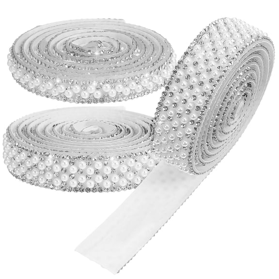 OUNONA Rhinestone Tape with Pearl Trim for Crafts Use Elegant Appearance and Strong Adhesive 3 Pcs