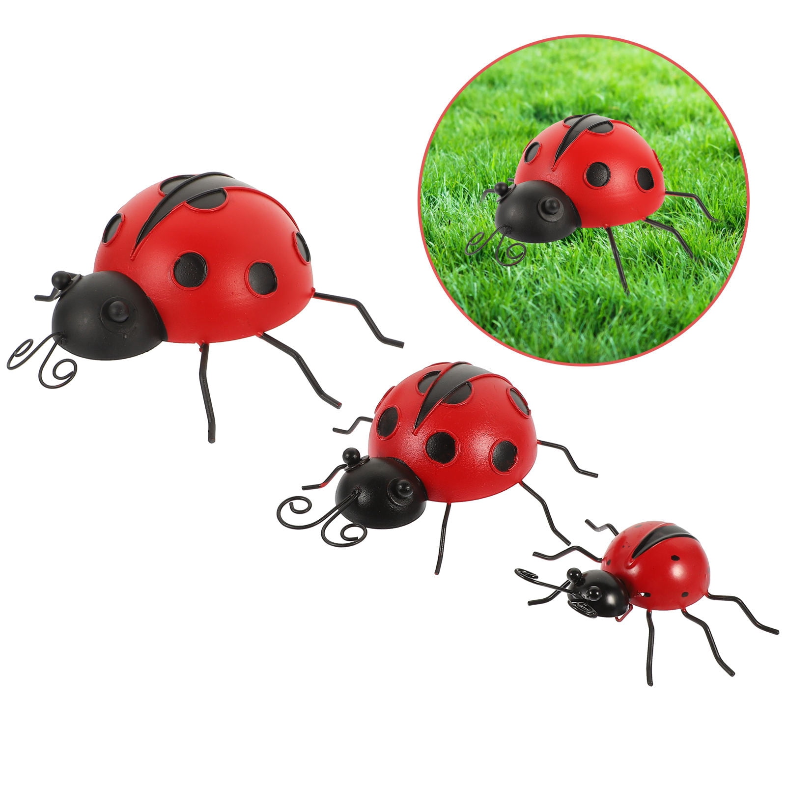 NUOLUX 3Pcs Simulation Red Ladybug Decor Iron Art for Garden and Terrace