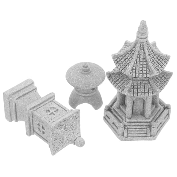 OUNONA 3 Pcs Home Decor Wenchang Tower Small Stone Pavilion 7.50X4.00X3.50CM Light Grey