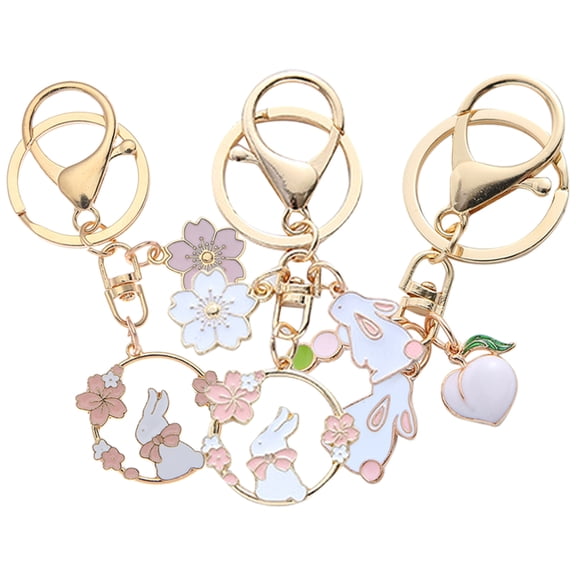 OUNONA Chic Metal Bunny Keychain Pendant for Decor Assorted Color Zinc Alloy 3 Pieces