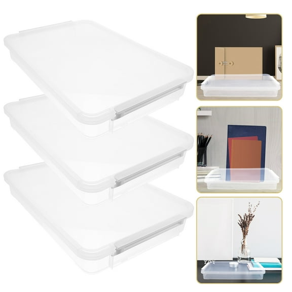 WEAVILUX Portable File Holder Photo Storage Box Plastic Storage Solution Daily Use 3Pcs