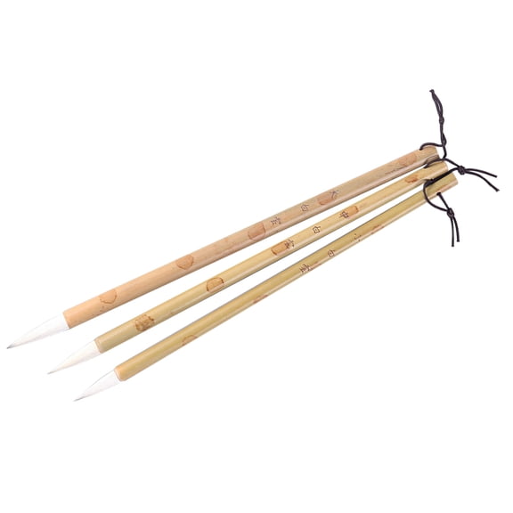 OUNONA 3 Pcs Professional Excellent Elastic Hair Chinese Caligraphy Kanji Japanese Sumi Drawing Brush for Home School Writing Practice (Beige, Size L)