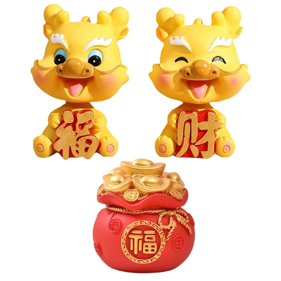 OUNONA  3 Pcs Toys Mini Dragon Figurines Chinese Style Ornament Compact Statue
