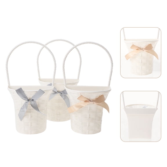 OUNONA  3 Pcs Wall Basket Decor Wicker Imitation Rattan Flower Gift