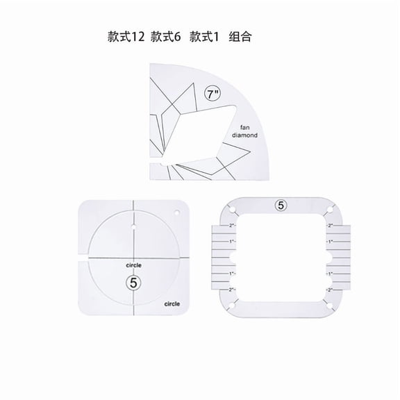 OUNONA 3-Piece Acrylic Sewing Patchwork Ruler Set with Various Hollow Shapes, Non-Quilting Templates for Craft and Quilting Projects