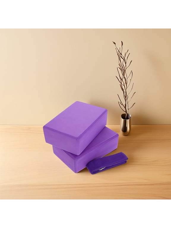 3-Piece Yoga Block and Strap Set, Non- Foam Yoga Blocks for Pilates, Stretching, Fitness, Toning