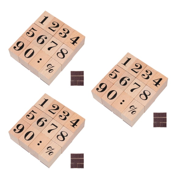 OUNONA 3 Sets  Digital Pattern Wooden Rubber Stamps Set Diy Rubber Stamp for Making