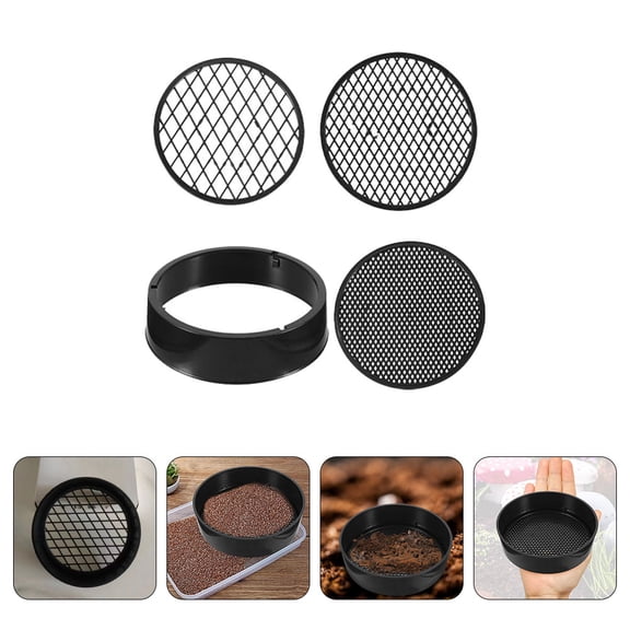 OUNONA 3 Sets Soil Sifter For Rocks Plastic Compost Sifter With Replaceable Mesh Dirt Sifter For Gardening Soil Sand Cat Litter Bonsai Black