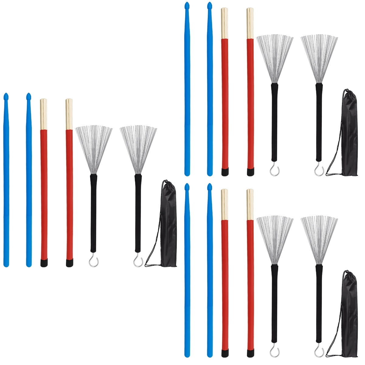 NUOLUX  Performance Drumsticks and Wire Brush Kit Comfortable Grip for Students 3Sets