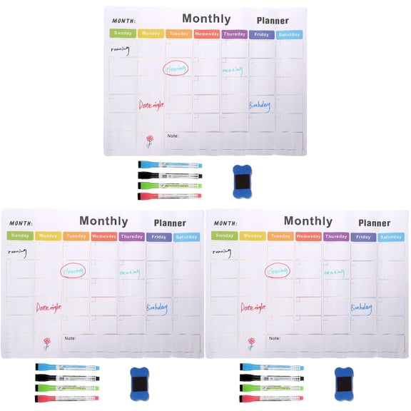 OUNONA 3 Sets of Refrigerator Magnetic Memo Board Monthly Planner Write Board Erasable Calendar Board