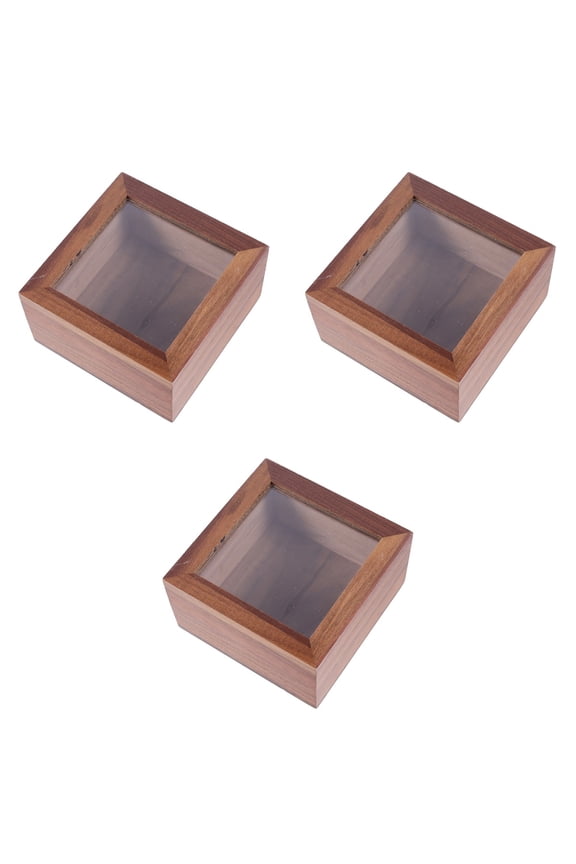 3 pcs Wooden Storage Box Jewelry Organizer Desktop Holder Square Box with Lid