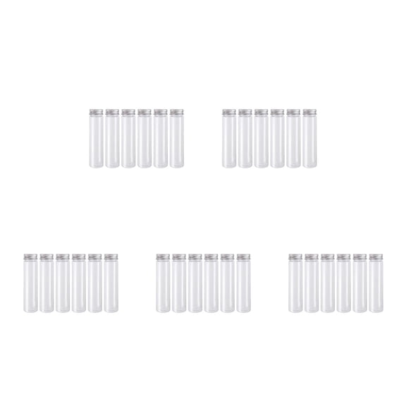 OUNONA 30 PCS  110ml Plastic Clear Test Tubes Flat-bottomed Candy Cosmetic Travel Lotion Containers with Screw Caps