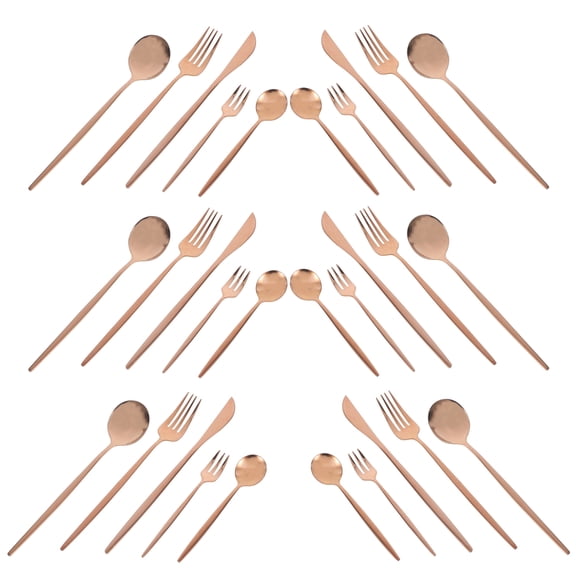 OUNONA Rose Gold Stainless Steel Tableware Set for Eating Use Elegant Design and Easy to Clean 30 Pieces