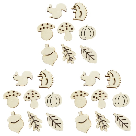 OUNONA 300 pcs Wood Animal Mushroom Leaf Piece DIY Funny Manual Accessories Decor for Home Craft Store (Mixed Package)