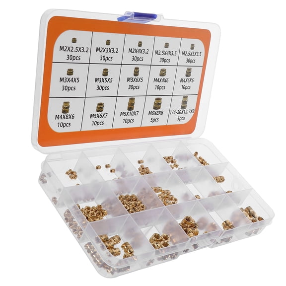 OUNONA 300Pcs Brass Knurled Threaded Insert Nuts for Plastic Fastening in Electronics Automotive and 3D Printing