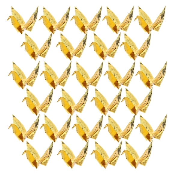 OUNONA 30Pcs Gold Origami Crane Decorations Prefolded Paper Craft for Elegant Wedding Hanging Decor