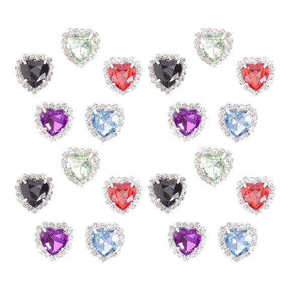 OUNONA Sew on Heart Rhinestones Assorted Colors Elegant Metal Clips for Decor 30Pcs