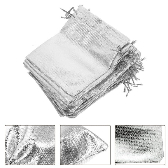 OUNONA 30Pcs Plated Silver Organza Bags Small Drawstring Packaging Pouches for Party Favors and Storage Use