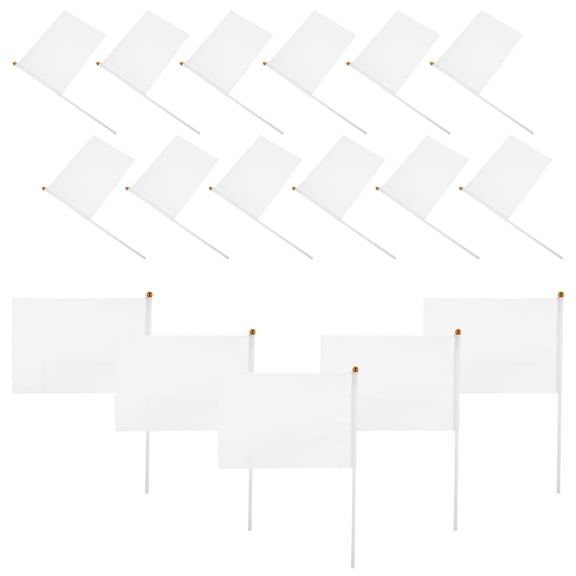 OUNONA 30Pcs Small White Handheld Flags on Stick Reusable Polyester for Sports Cheer and Festival Use