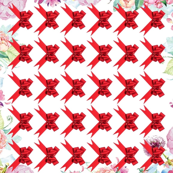 OUNONA 30Pcs Red Christmas Pull Bows with Snowflake Pattern for Window and Tree Decoration